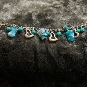Turquoise Bead & Heart Charm Bracelet - Women Jewelry